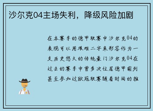 沙尔克04主场失利，降级风险加剧
